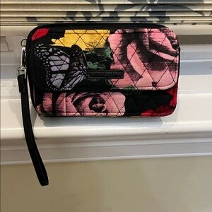 Vera Bradley Floral Quilted Wallet - Black, Pink, Yellow